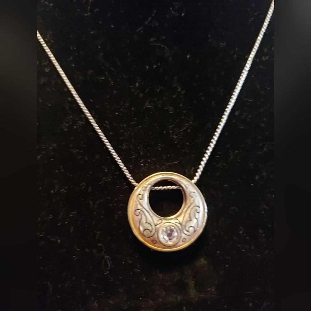 Brighton Reversible‎ Scroll Heart Crystal Pendant Necklace Silver Gold Tone